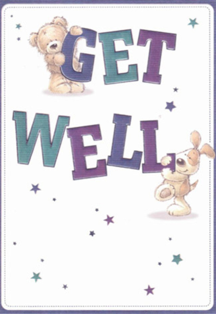 Evoking the friendly spirit of Berrylands, this get well card is a visual embrace crafted with the same sensitivity you'd find in a florist's arrangement designed to comfort and uplift. At the centre, a plush teddy bear and an exuberant puppy come alive in soft brushstrokes and gentle expressions, each helping to hold aloft a jubilant 'Get Well' message in bold, confident letters shaded with deep violets and sea greens. Playful stars scatter across the pure background, their jewel-toned blues and purples sparkling like the morning dew on flowers found in local front gardens along Berrylands Road. The animals' fur is rendered with an almost tangible softness-you can imagine the comforting cuddliness of the bear and the inviting velvet of the puppy's long ears. Each element is lovingly detailed, lending the card a sense of airy lightness and hope. It's easy to picture this card delivered alongside a hand-tied bouquet to a doorstep off King Charles Road, its message radiating positivity and care. Whether gifting comfort to a child or an adult, this card is perfect for brightening spirits anywhere in Berrylands, embodying the timeless support found within our close-knit community.
